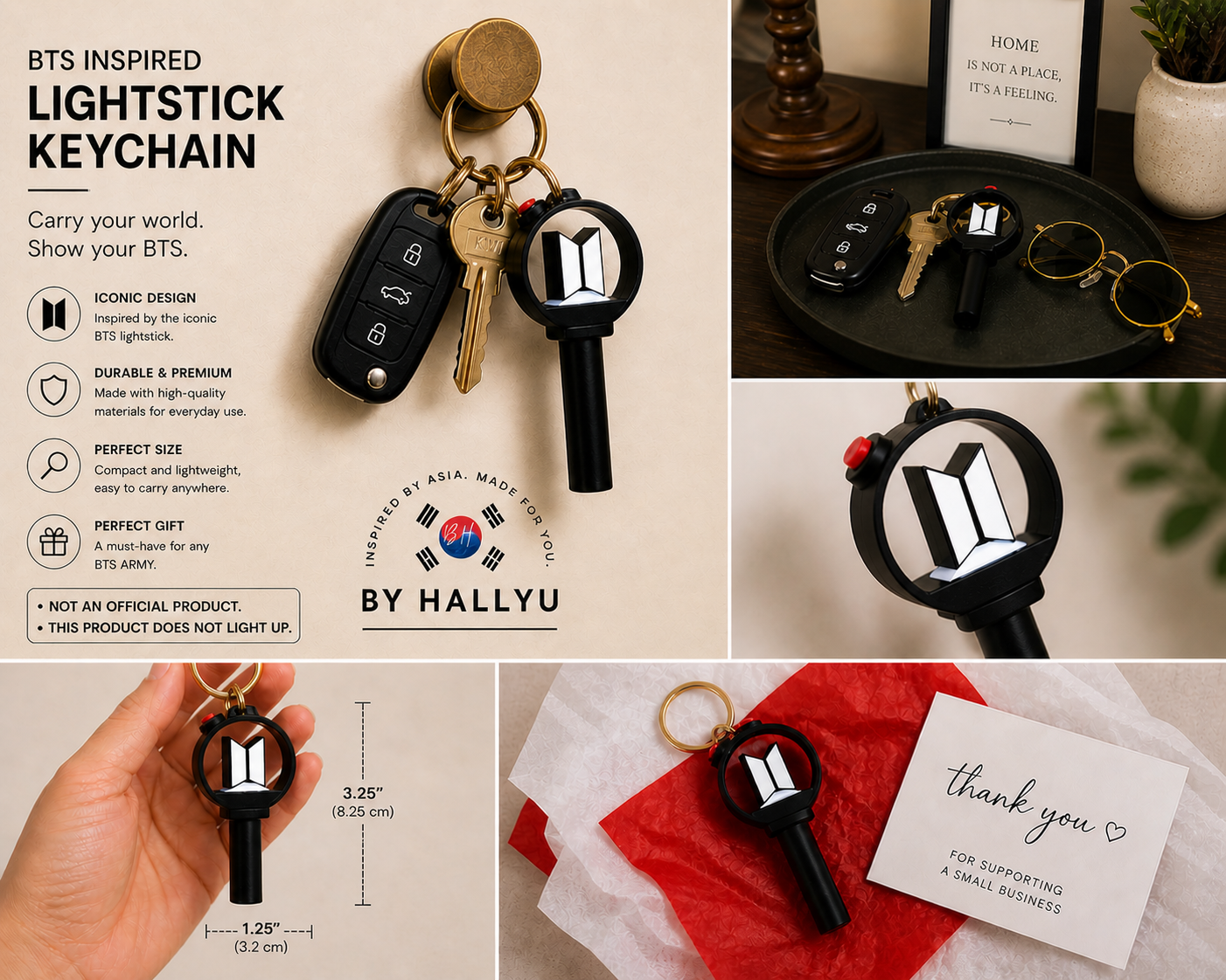 BTS Inspired Lightstick Keychain V4 , 3D Printed Kpop Fan Accessory, Mini Lightstick Keyring
