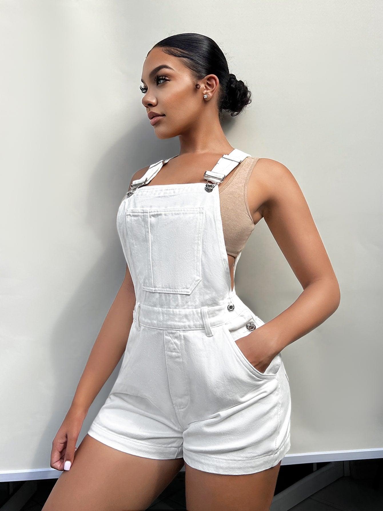 Denim Overall White Dress