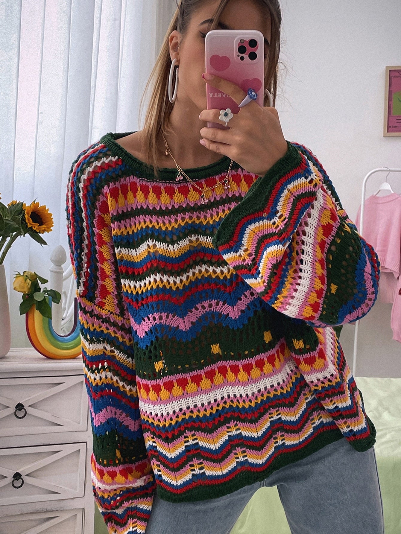 Striped V-Neck Pullover Sweater