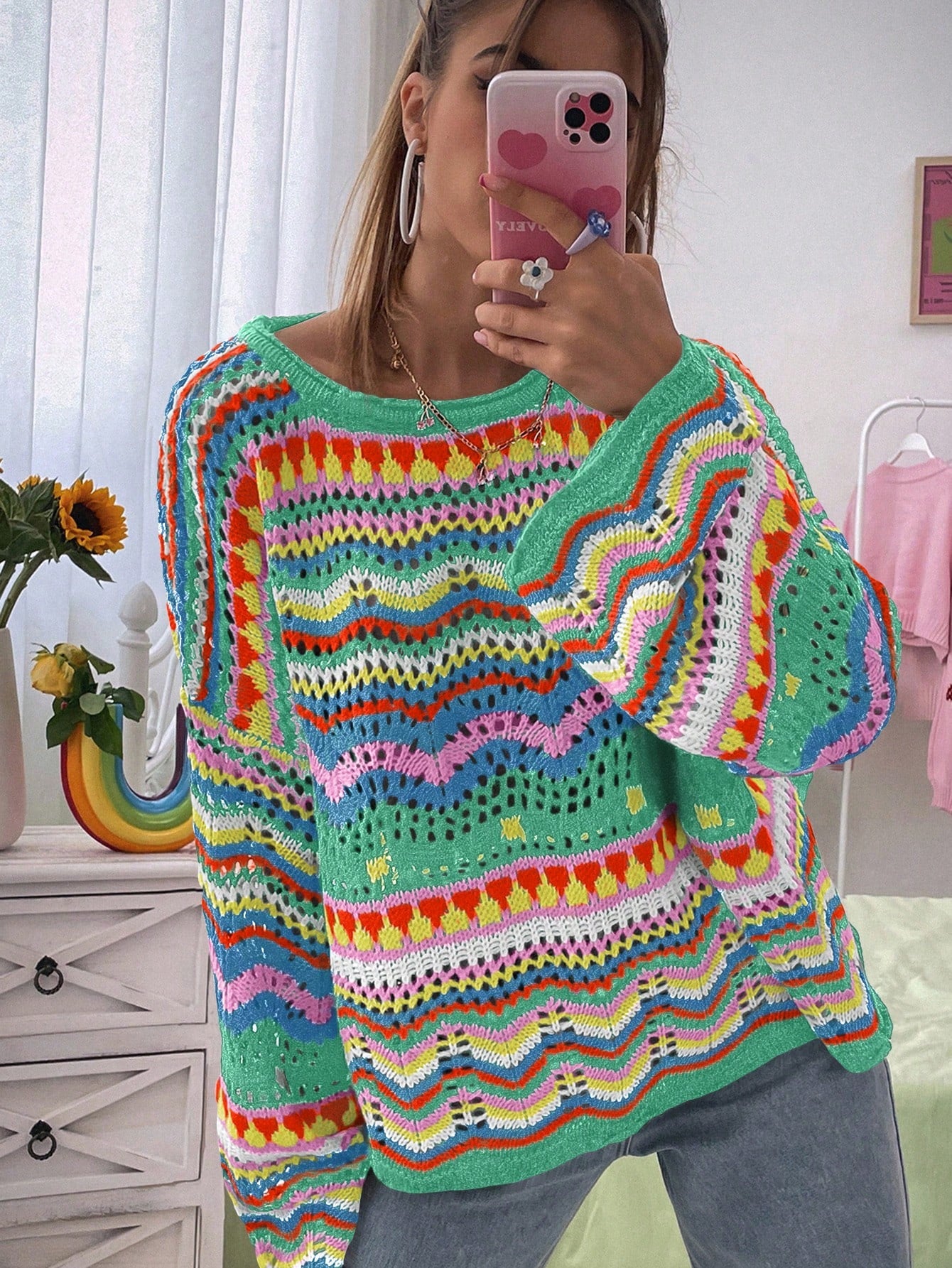 Striped V-Neck Pullover Sweater