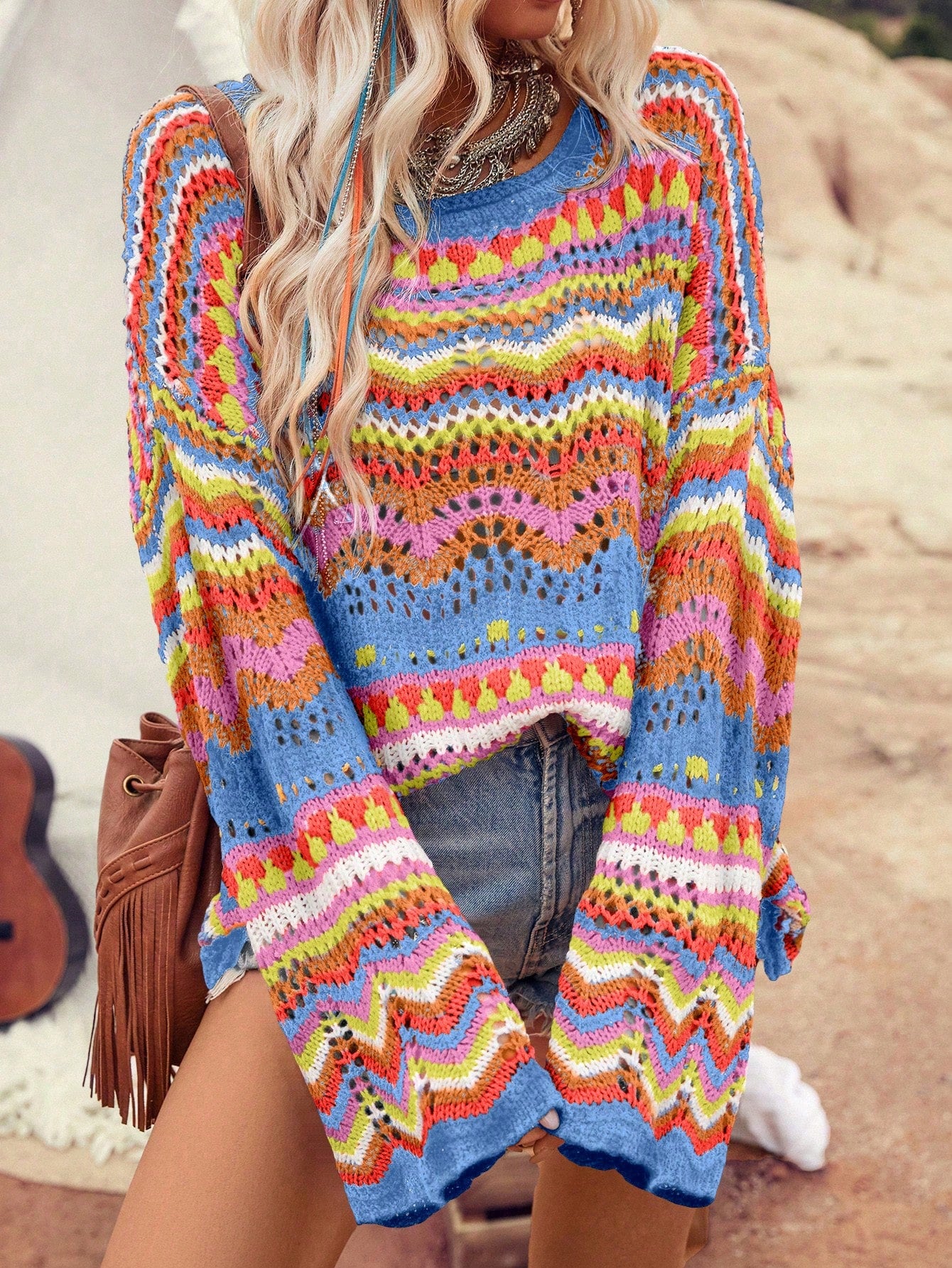 Striped V-Neck Pullover Sweater