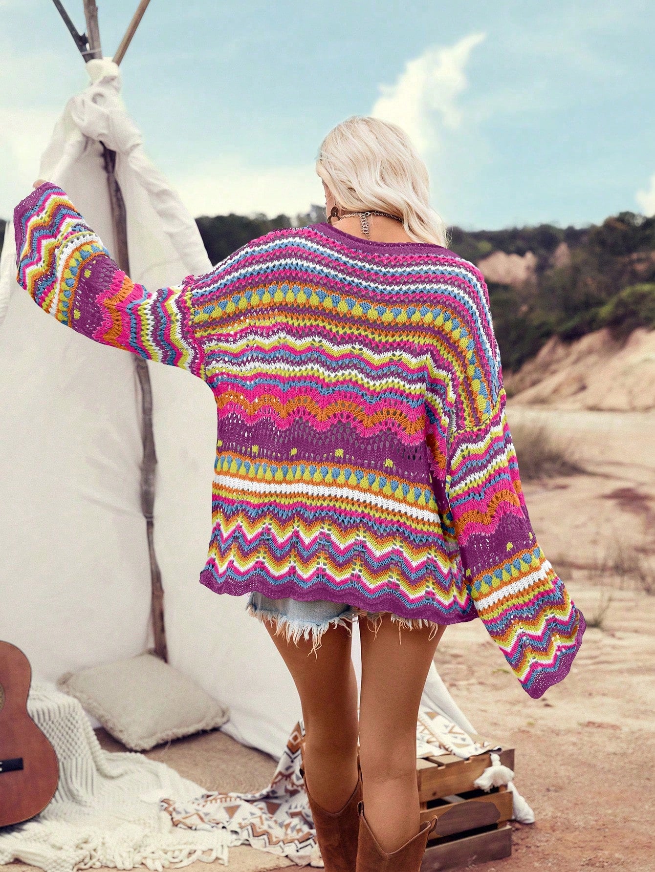 Striped V-Neck Pullover Sweater