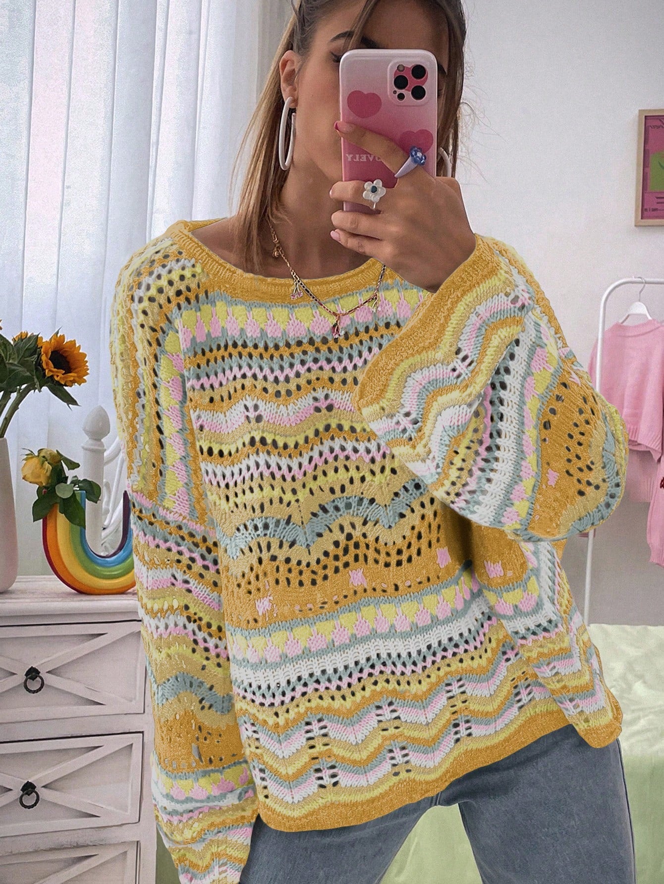 Striped V-Neck Pullover Sweater