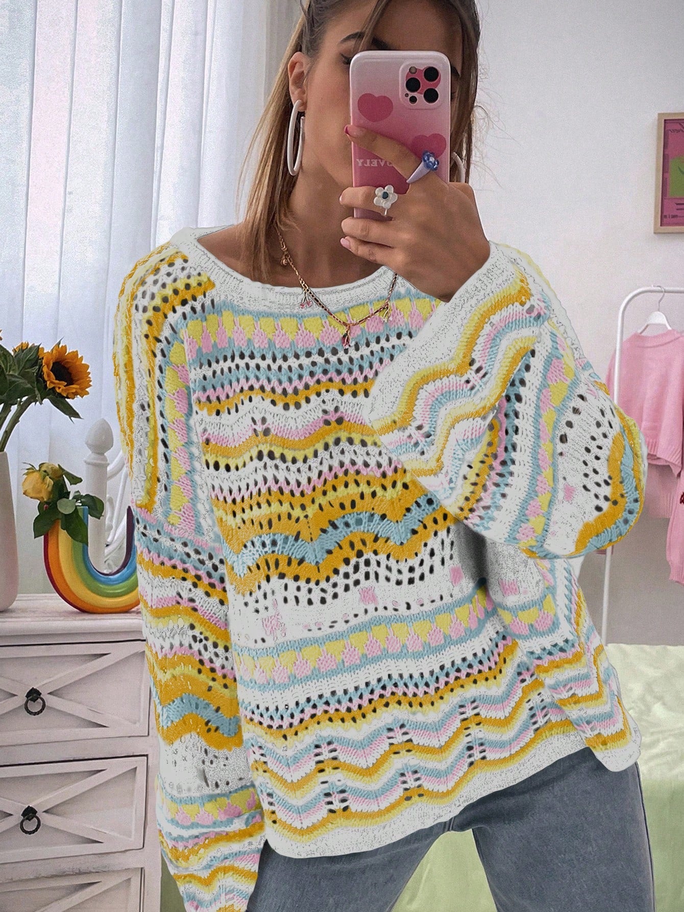 Striped V-Neck Pullover Sweater