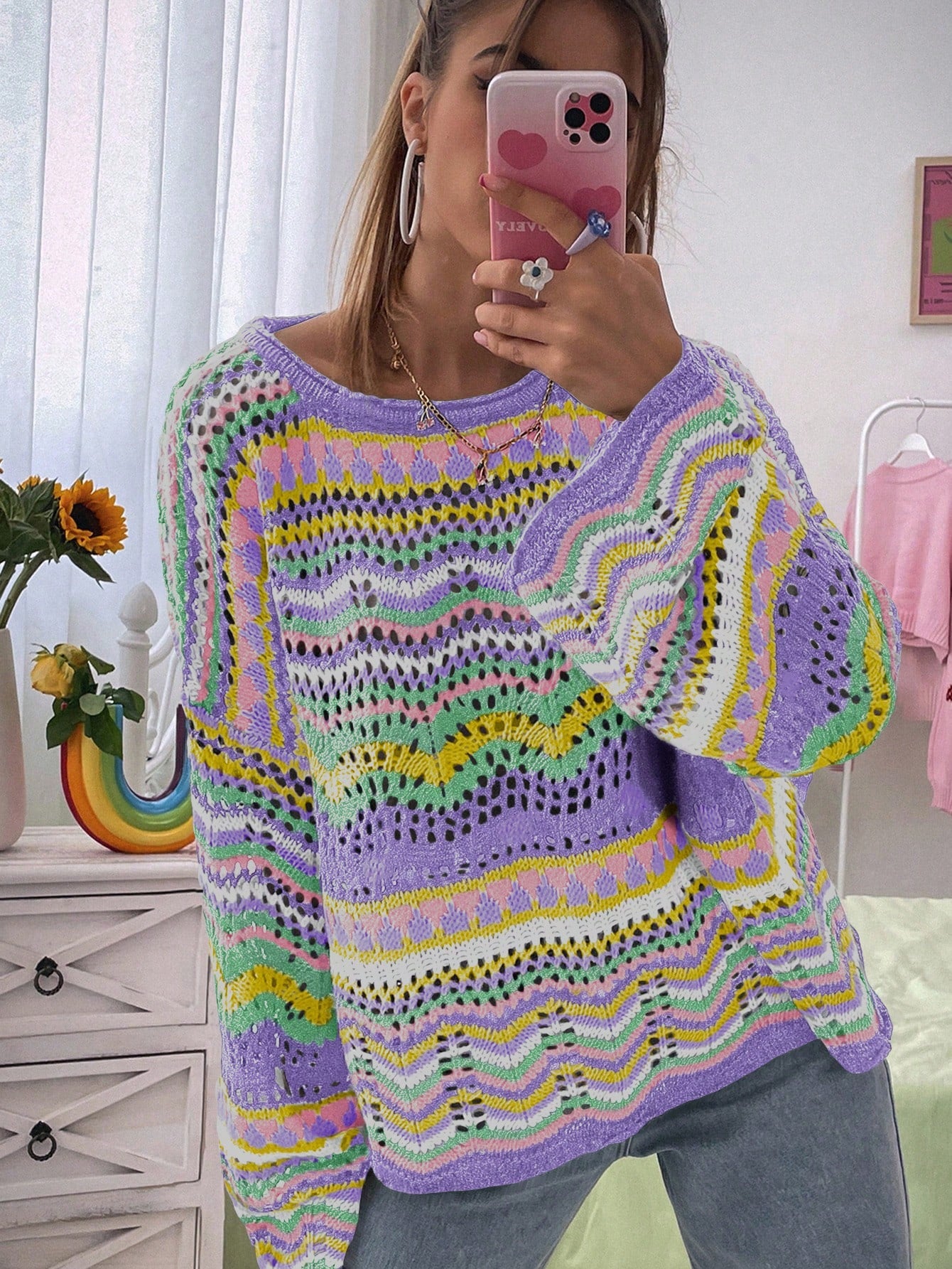 Striped V-Neck Pullover Sweater