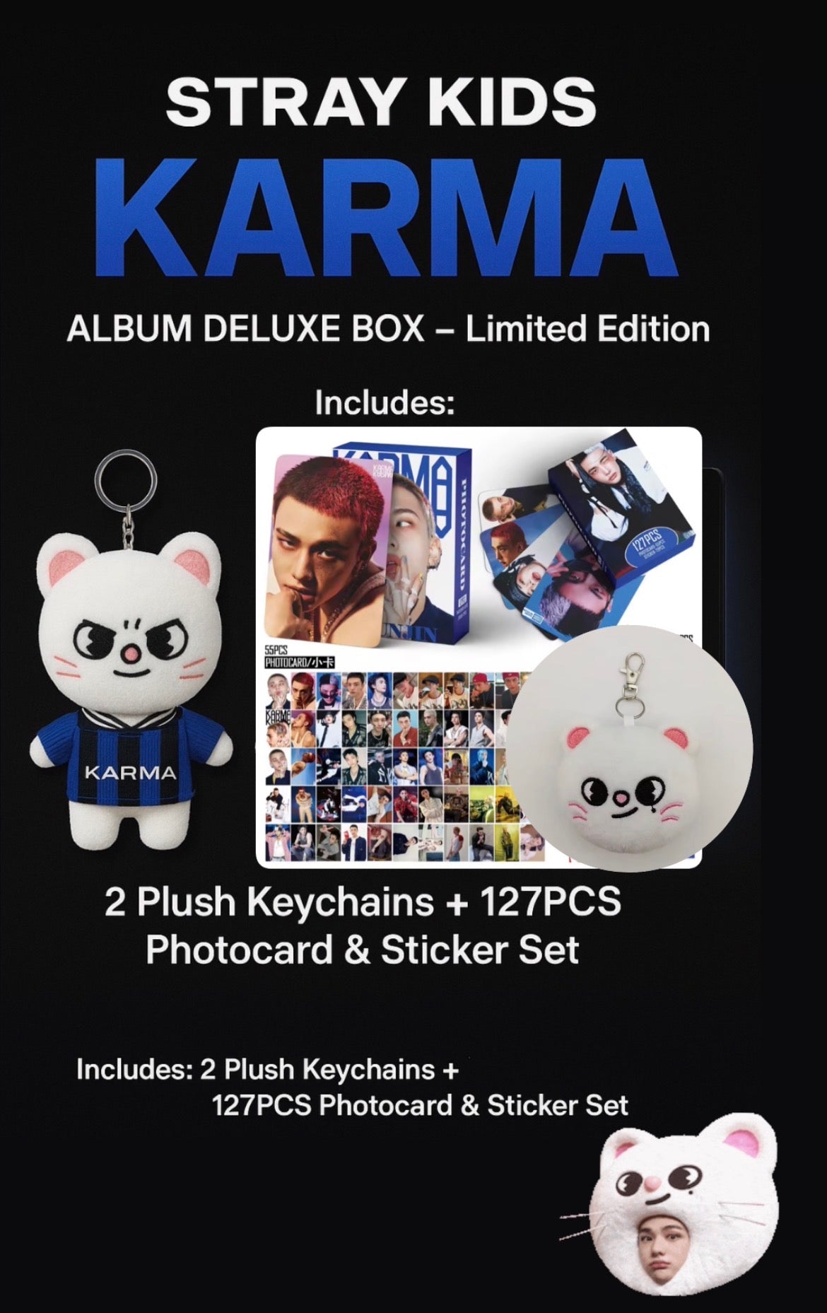 Stray Kids KARMA Set – Plush Keychains, Photocard & Stickers